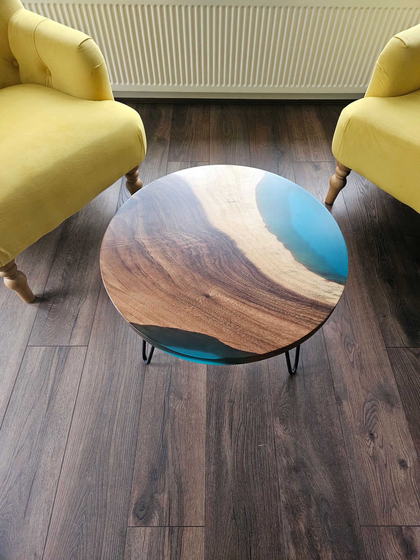 Blue Epoxy Resin Walnut Coffee Table
