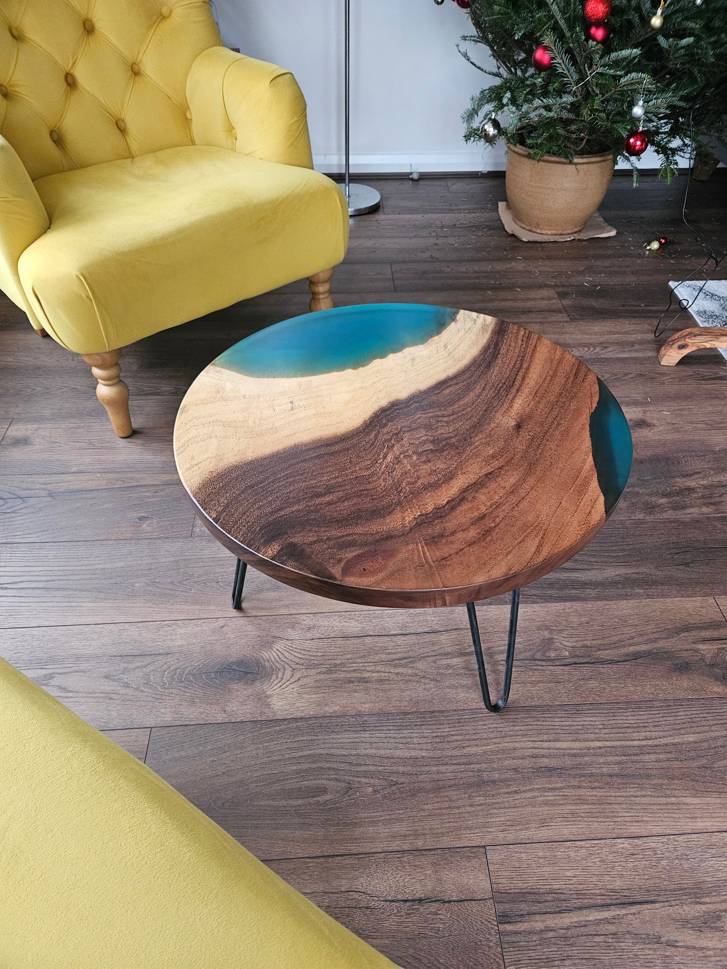 Blue Epoxy Resin Walnut Coffee Table