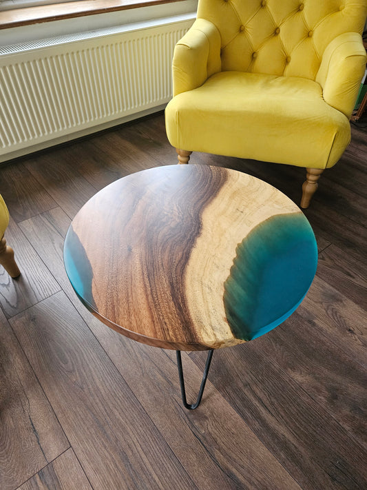 Blue Epoxy Resin Walnut Coffee Table