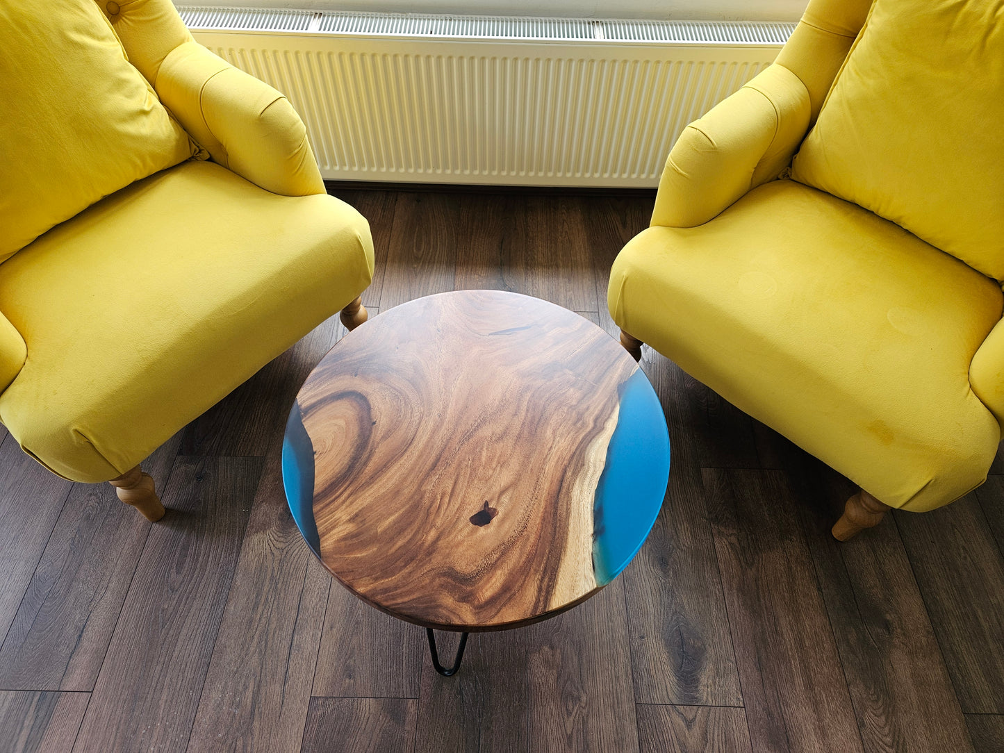 Blue Epoxy Resin Walnut Coffee Table