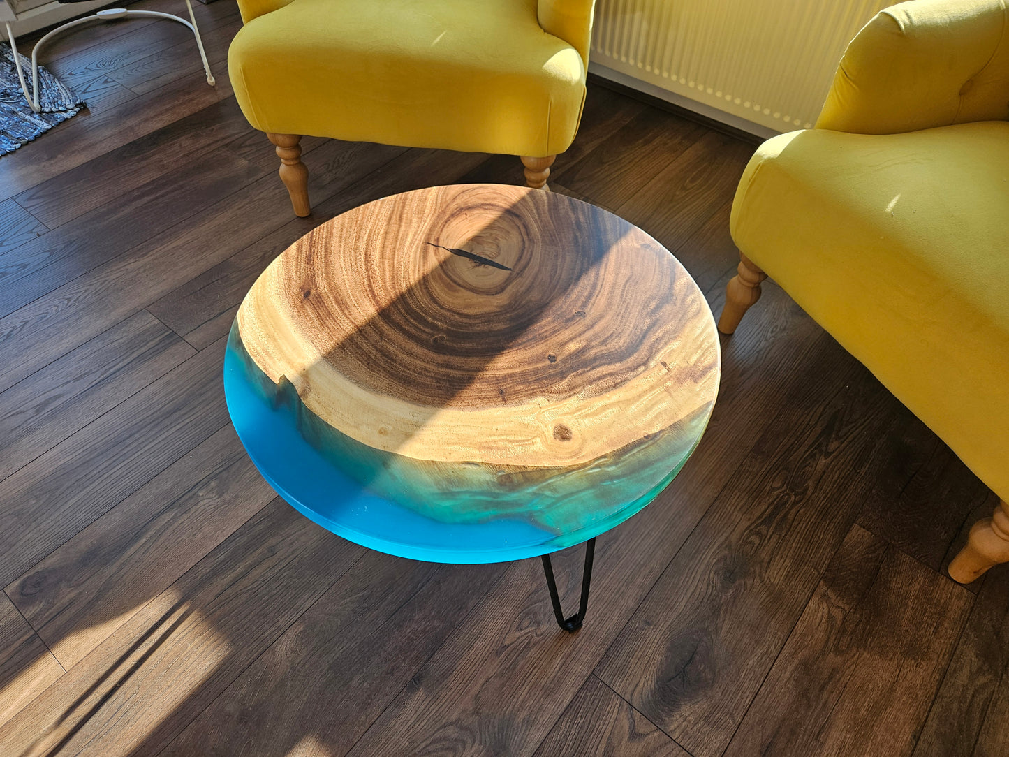 Blue Epoxy Resin Walnut Coffee Table
