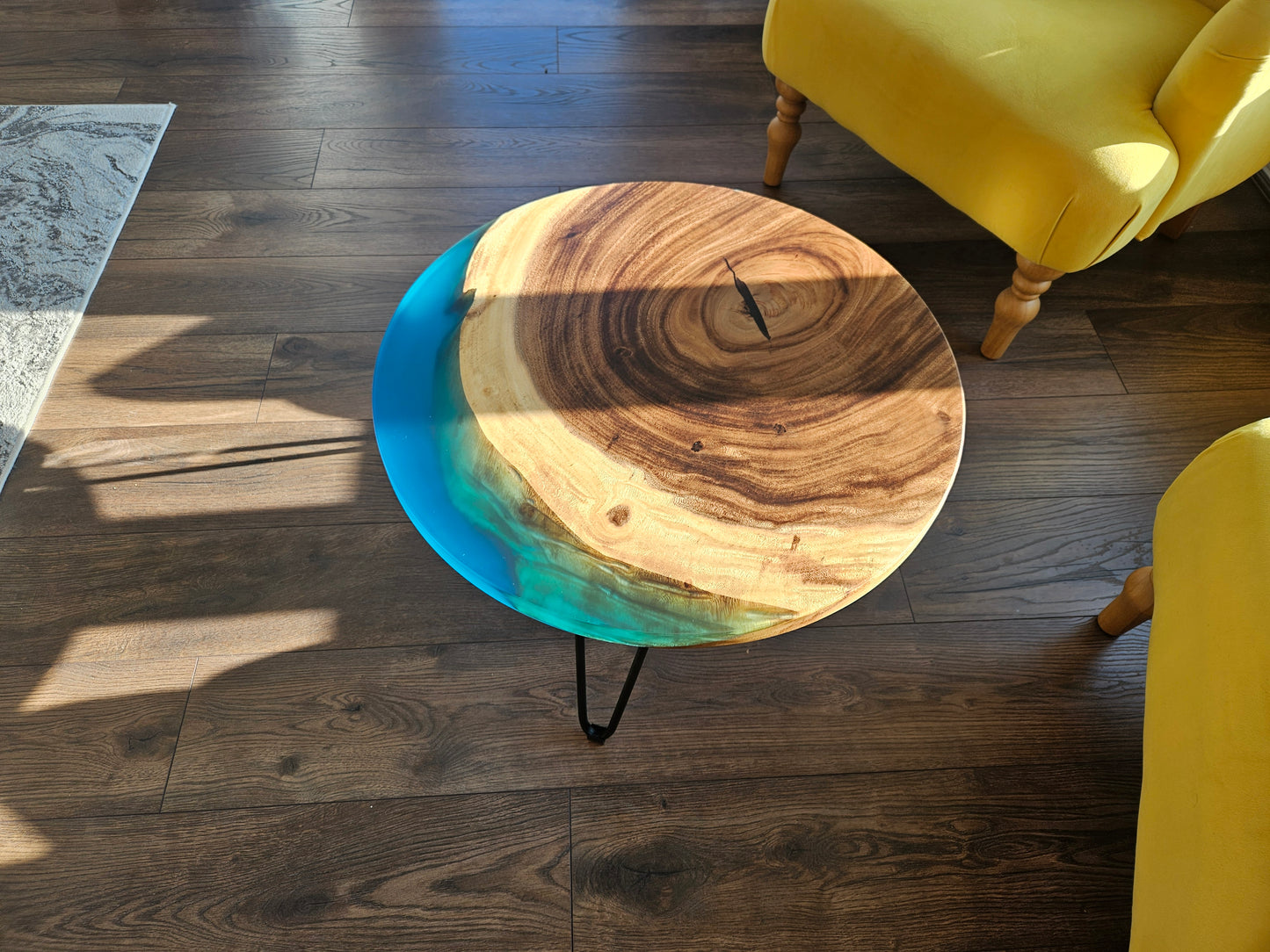 Blue Epoxy Resin Walnut Coffee Table