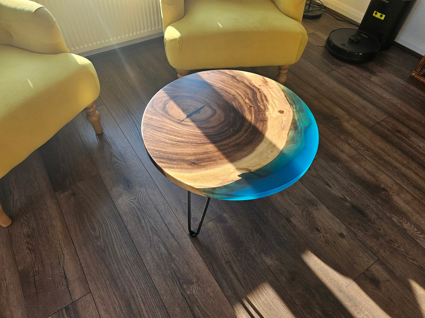 Blue Epoxy Resin Walnut Coffee Table